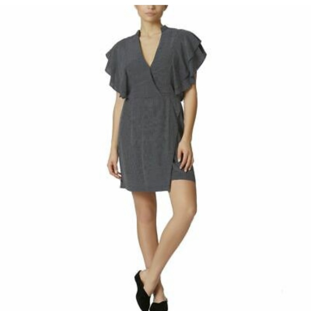 Avec Les Filles polka dot ruffle sleeve faux wrap dress size small